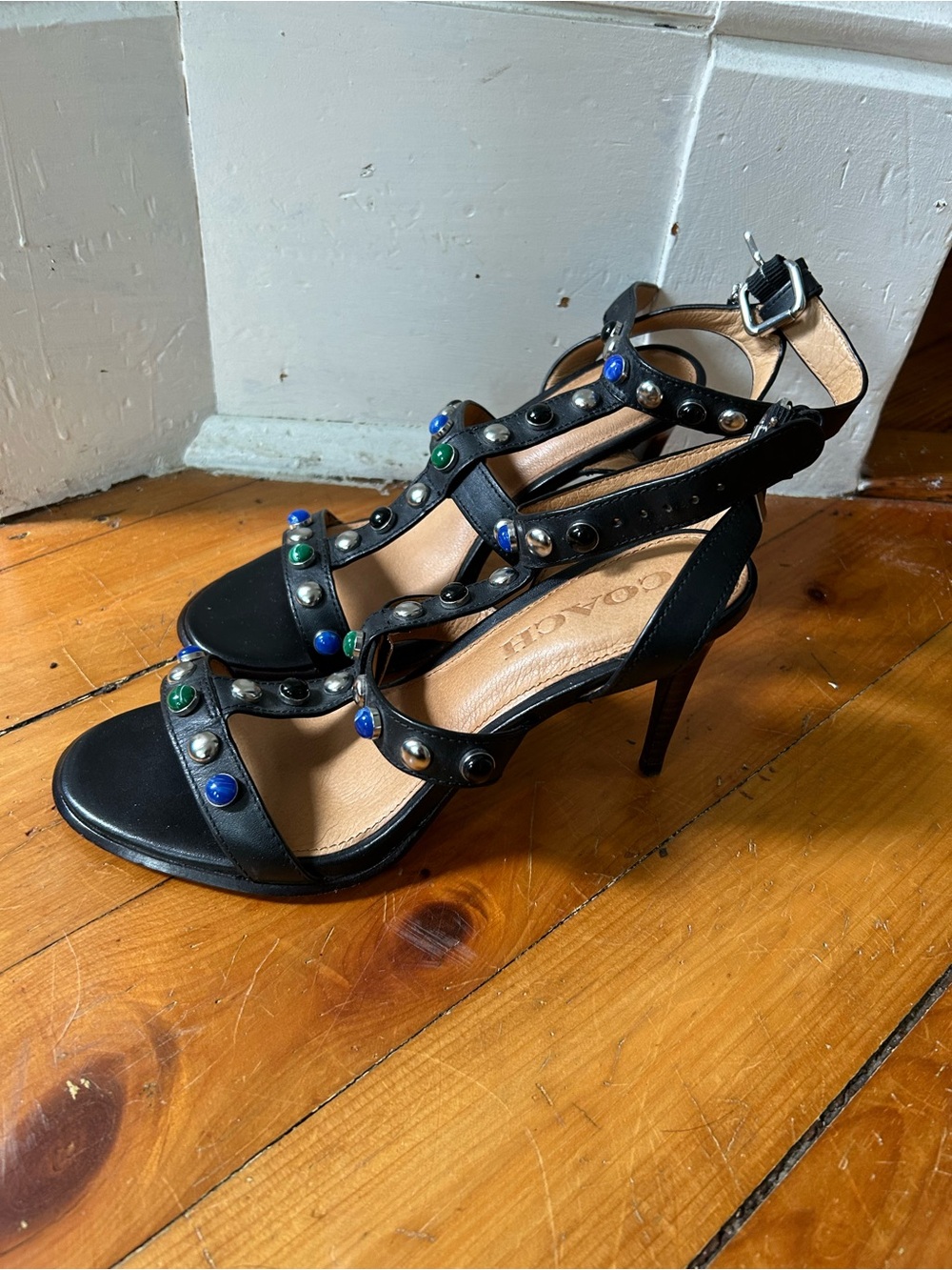 Coach Isabel heels studded leather black 6.5 - Picture 2 of 10